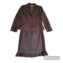 Stresa 14 Womens 2 Piece Jacket &amp; Skirt Suit Set Brown Pleated Blazer Of... - £27.21 GBP