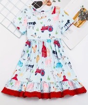 NEW Boutique Farm Animals Cow Pig Duck Girls Short Sleeve Ruffle Dress - £10.74 GBP