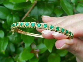 6.50Ct Round Cut Simulated Emerald Women Bangle Bracelet 925 Sterling Silver - £142.43 GBP