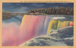 American Falls Niagara New York NY Night View from Luna Island 1939 Postcard C30 - £2.36 GBP