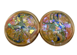 Vintage Earrings Large Round Disco 1970s Handmade Colorful Party Gold Metal - €42,71 EUR