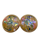 Vintage Earrings Large Round Disco 1970s Handmade Colorful Party Gold Metal - €42,34 EUR