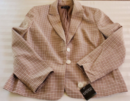 NWT Kasper Brown &amp; White Plaid Suit Jacket Misses Size 18 Polyester - £23.64 GBP