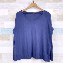 Lisa Todd Relaxed Raglan Shirt Blue V Neck Luxury Pima Cotton Casual Wom... - $49.49