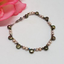 Vintage Peacock Beige Freshwater Pearl Beaded Bracelet 925 Sterling Silver Clasp - £15.94 GBP