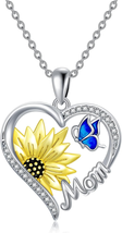 Mothers Day Gifts for Mom Wife, Sunflower Teardrop Necklace with Blue Butterfly  - £46.76 GBP