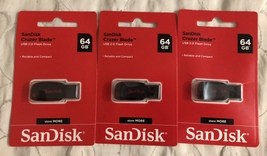 SanDisk Cruzer Blade 64GB USB 2.0 Flash Drive- SDCZ50-064G-B35 ( Lot of 3 ) - £22.10 GBP
