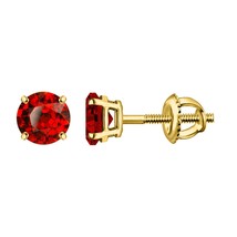 0.75Ct Round Cut CZ Garnet Solitaire Stud Earrings 14k Yellow Gold Plated-Silver - £82.29 GBP