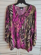 Maggie Barnes Ladies Sz 2X Animal Print Bell Sleeves Cruisewear Grandma Wear - £7.09 GBP