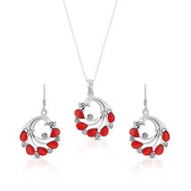 Spirit of Grace Peacock Red Coral Sterling Silver Necklace Earrings Set - £32.95 GBP