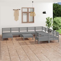 11 Piece Garden Lounge Set Grey Solid Wood Pine - £322.36 GBP