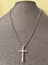 Base Cross Necklace for Men Stainless steel Silver  Necklace New 24” - £14.79 GBP