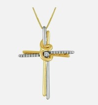 14k Two-Tone Gold Plated 0.10ct Round Diamond Twist Cross Pendant With 18&quot; Chain - £95.86 GBP