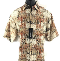 Bassiri Men&#39;s Button Front Shirt Beige Rust Black Cream Microfiber Size ... - $59.99