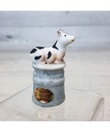 Vintage Enesco 2&quot; Thimble Porcelain Bisque Cow Farm Animal - $14.54