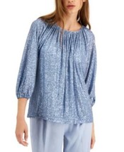 MSRP $90 Alfani Sequined Ruched Neck Top Blue Size Medium - £24.85 GBP