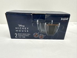 JoyJolt Disney Mickey Mouse Espresso Mugs Double Wall Glass Coffee Cup New - £20.50 GBP