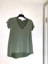 New Moa Moa Womens Sz M Green Knit top Shirt Tunic Hi Low Hem - £14.78 GBP