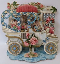 Victorian Antique Vintage Germany Diecut Foldout Car &amp; Cupids VALENTINES Card - £519.48 GBP