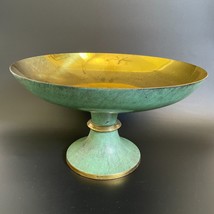 Vintage Large &amp; Heavy Israel Brass Verdigris Enameled Pedestal Tray - Fruit Bowl - £35.97 GBP