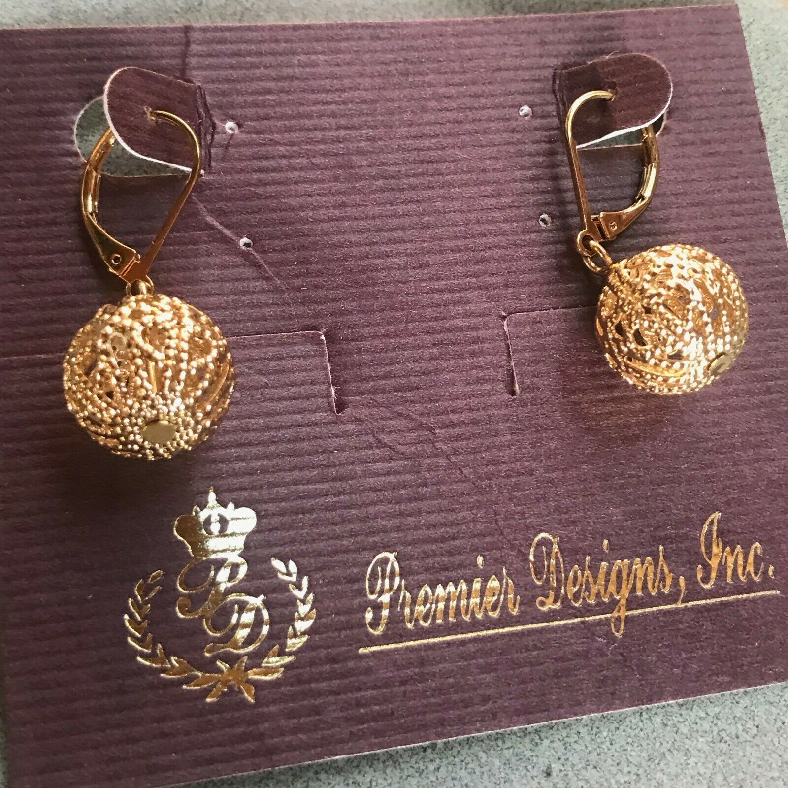 Vintage Premier Designs Lacy Goldtone Bead Dangle Earrings for Pierced Ears –  - $13.09