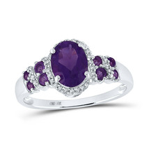 10kt White Gold Womens Oval Lab-Created Amethyst Solitaire Ring 1-3/8 Cttw - £300.00 GBP