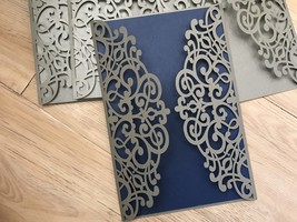 50pcs Silver Wedding Invitations,Invitation Cards,Laser Cut Wedding Cards - £44.95 GBP