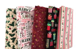 5 Pieces New Jo-Ann Fabrics Christmas Themed 100% Cotton Crafts Quilt Sewing - £13.18 GBP