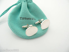 Tiffany &amp; Co Silver Oval Cuff Links Cufflinks Engravable Personalize Gift Pouch - £191.93 GBP