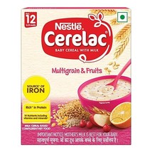 Nestlé Cerelac Baby Cereal with Milk, Multigrain &amp; Fruits 12 Months 10.5 Oz BIB - £15.86 GBP