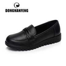 Women Old Mother Female Shoes Flats Loafers Cow Leather Slip On Black Round Toe  - £37.13 GBP