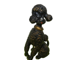 Vintage 1970s Ceramic Poodle Figurine Black Hand Painted 10.5&quot;T Sitting - $21.78