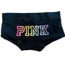 Victorias Secret PINK BOYSHORTS PANTY Small Wide Band Black Neon Logo - $8.42