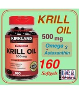 160 Softgels,Kirkland Signature Krill Oil 500mg (Omega-3 &amp; Astaxanthin)K... - $38.88