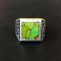 Natural Green Copper Turquoise Ring 925 Sterling Silver Statement Handmade Gifts - £43.81 GBP