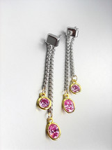 GORGEOUS Silver Box Cable Chain Gold Pink Rose Crystals Dangle Earrings  - $16.99