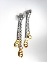 GORGEOUS Silver Box Cable Chain Gold Brown Topaz Crystals Dangle Earrings  - $16.99