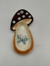 Vintage Enesco Ceramic Spoon Rest 70s Mushroom Butterfly - $14.50