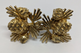 Vintage MIMI DI N 2 Piece Gold Tone  Metal Pinecone &amp; Pine Needles Belt Buckle - £31.73 GBP