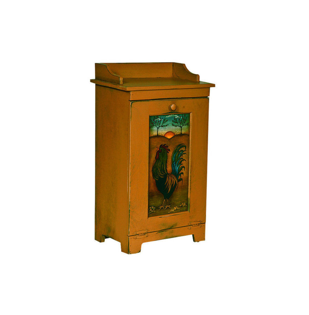 Custom Amish Wood Kitchen Potato Vegetable Trash Bin Cabinet Folk Art Rooster - $279.97