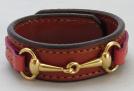 Equestrian Bit Bracelet Pink Chestnut Leather Gold Snaffle Horse Handcrafted - £35.17 GBP