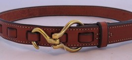 Handcrafted Chestnut Leather Equestrian Riding Belt Brass Hoof Pick Hardware USA - £64.73 GBP