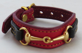 Equestrian Bit Bracelet Red Black Leather Gold Snaffle Horse Handcrafted... - £35.72 GBP