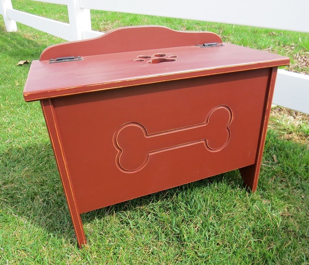 Handmade PET TOY BOX Dog Cat Wood Storage Chest w Bone Paw Print Custom Finish - $83.97 - $113.97