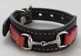 Equestrian Bit Bracelet Pink Black Leather Silver Snaffle Horse Handcrafted USA - £35.17 GBP