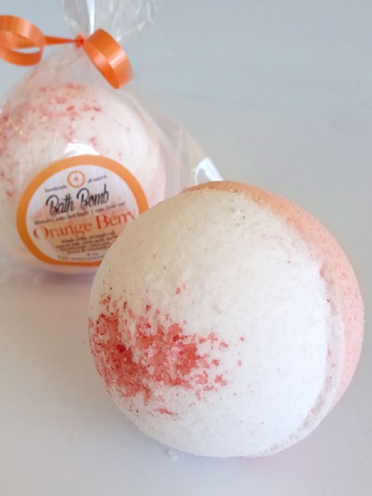 Orange Berry BATH BOMB ~ All Natural Handmade with Orange &amp; Cranberry Oils - $6.97