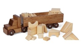 Cargo Truck With Building Block Set - Wood Tractor Trailer Amish Handmade Usa - $191.99