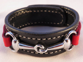Amish Handmade Leather Red Black Horse Snaffle Bit Equestrian Bracelet USA - £35.17 GBP
