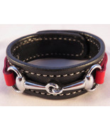 Amish Handmade Leather Red Black Horse Snaffle Bit Equestrian Bracelet USA - £35.16 GBP