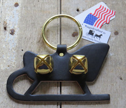 Christmas Sleigh Bell Dog Door Chime Amish Handmade USA Brass Leather Holiday - £19.63 GBP